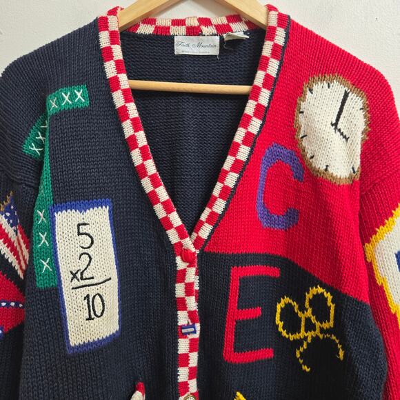 Faith Mtn. Womens Vintage 90s Novelty Cottage School Teacher Cardigan Sweater L - Picture 2 of 11